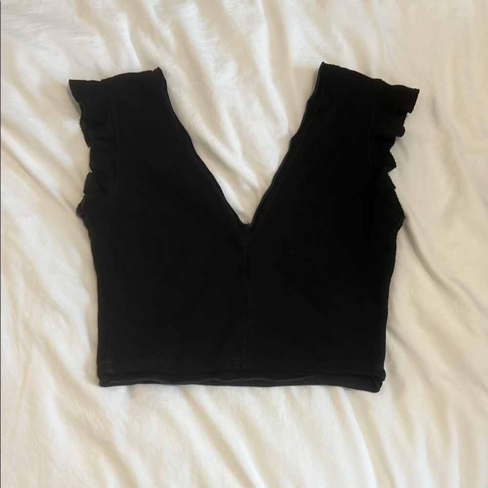 Free people Black V-Neck Ruffle Sleeve crop top